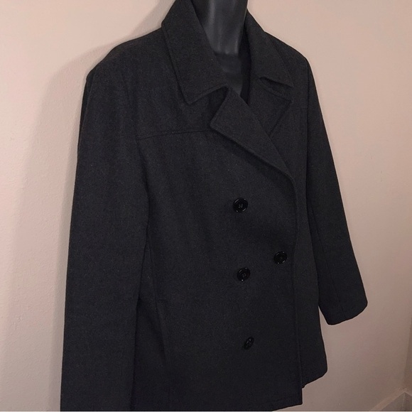 Medium Kenneth Cole Men’s Dark Grey/Black Wool Blend Peacoat Classic Lined Retro - Picture 3 of 14